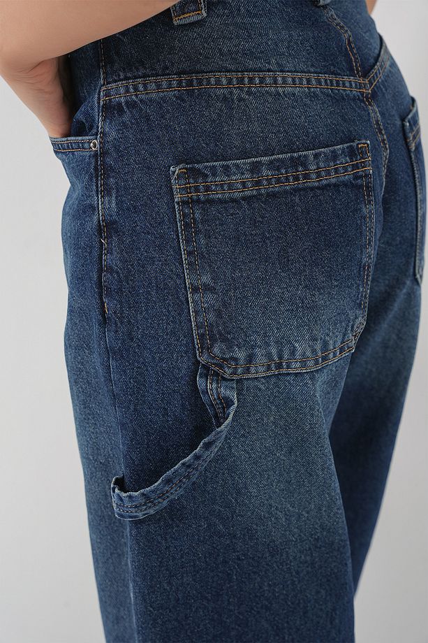Kadın Yüksek Bel Kot Pantolon 6701 - Lacivert - 5