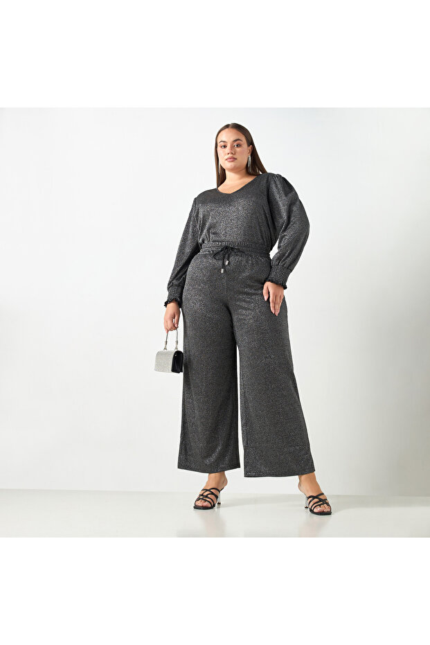 بنطلون بمقاس كبير منقوش مع رباط للإغلاق - 2