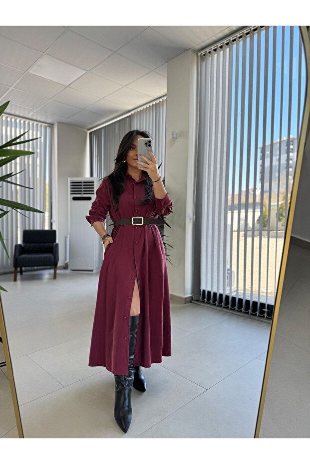 Fw 8185 Lina Burgundy Shirt Dress