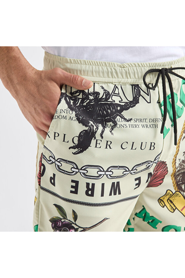 Palm Tree Print Shorts With Drawstring Closure And Pockets - 4