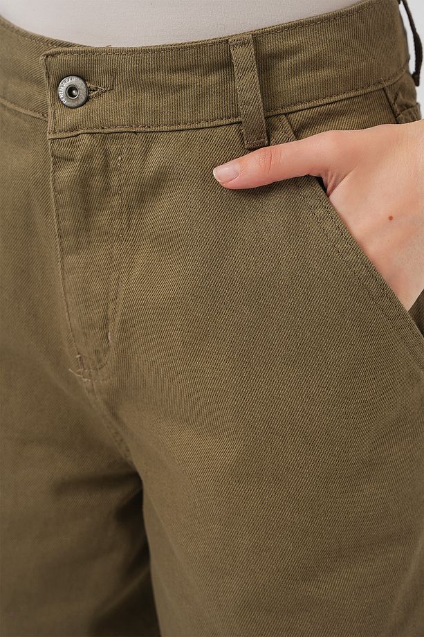 6703 Yüksek Bel Kot Pantolon - Haki - 5