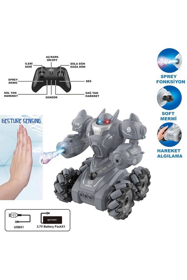 Oyuncak Robot El Sensörlü Uzaktan Kumandalı Şarjlı Akıllı Yapay Zeka Robot 28 Cm - 1