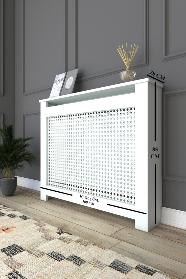 Kalorifer Petek Kapama 100 Cm (İÇ ÖLÇÜSÜ) Hazeran Desenli Mdf Mat Beyaz - 3