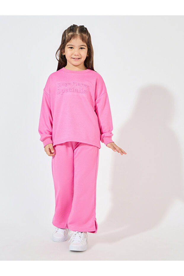 Embossed Print Sweatshirt & Split Hem Pants Set