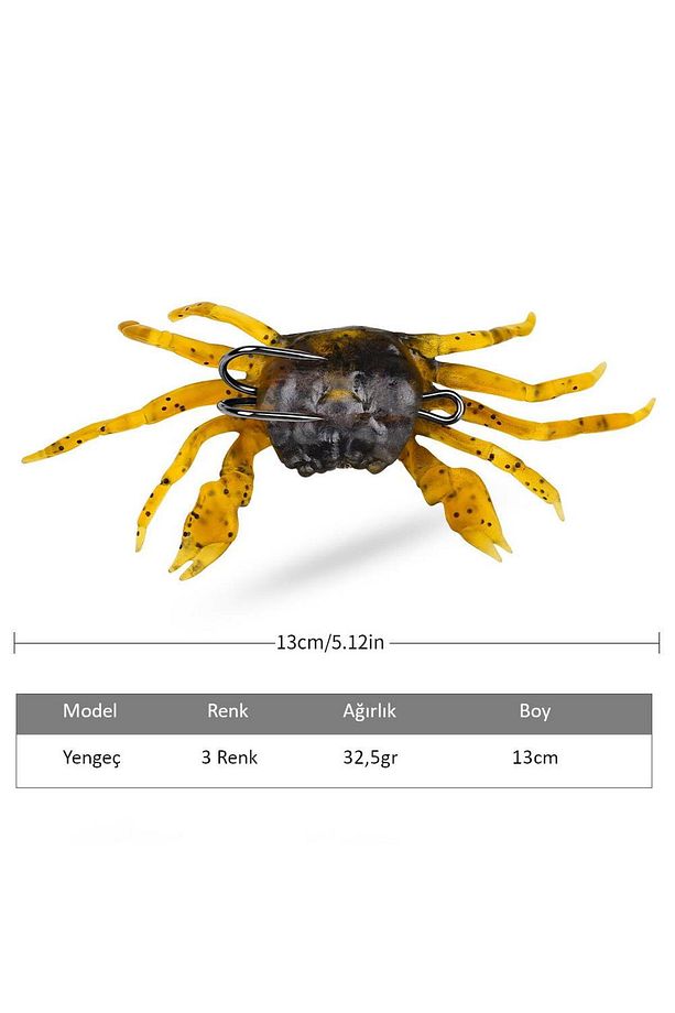 3 Adet Çift Iğneli Yumuşak Silikon Yengeç Olta Balık Yemi 13cm 32.5gr - Gerçekçi Çupra Levr - 4