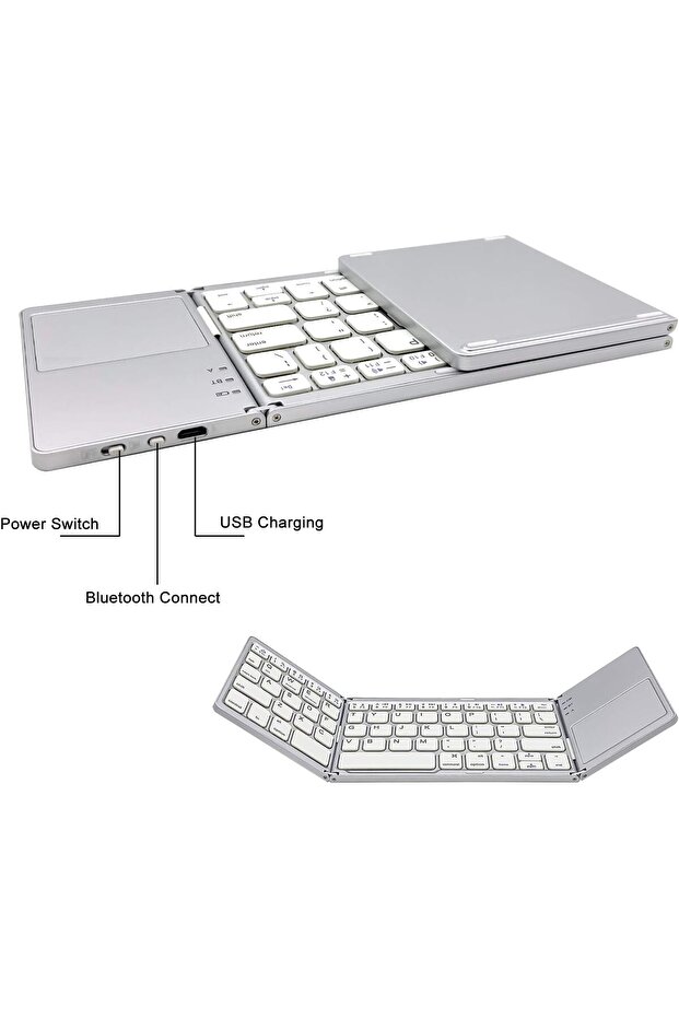 لوحة مفاتيح بلوتوث قابلة للطي، مع لوحة لمس، لوحة مفاتيح لاسلكية محمولة قابلة لإعادة الشحن، للكمبيوتر الشخصي والكمبيوتر اللوحي - 3