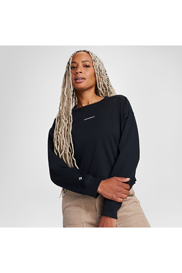 Classic Kadın Baskılı Siyah Sweatshirt - 1