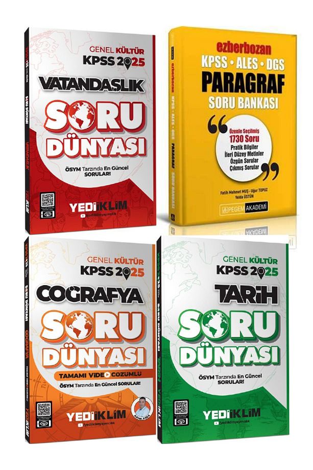 Pegem Ezberbozan Paragraf Soru ve Yediiklim 2025 KPSS Lisans Tarih+Coğrafya+Vatandaşlık 4 lü Set - 1
