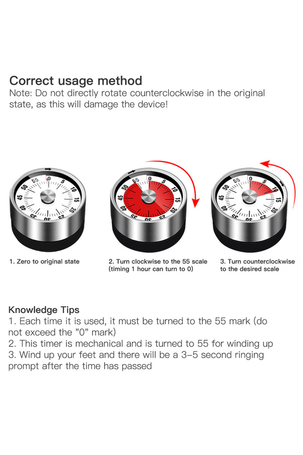 عداد تنازلي مرئي لمدة 60 دقيقة مع مؤقت مطبخ ميكانيكي مغناطيسي - 7