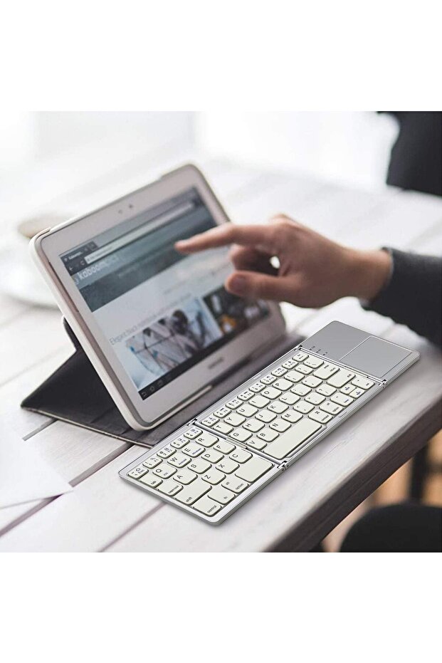 لوحة مفاتيح بلوتوث قابلة للطي، مع لوحة لمس، لوحة مفاتيح لاسلكية محمولة قابلة لإعادة الشحن، للكمبيوتر الشخصي والكمبيوتر اللوحي - 7