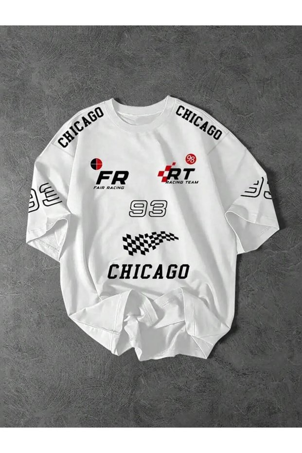 Unisex Large Size Fair Racing Chicago Printed Oversized 100% Cotton T-Shirt