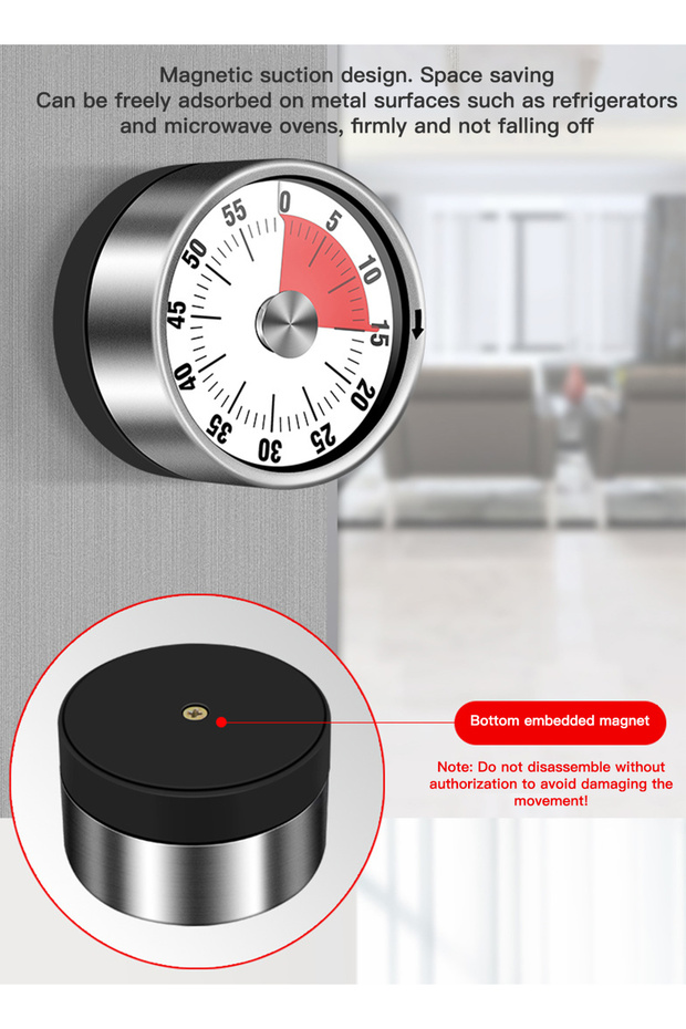 عداد تنازلي مرئي لمدة 60 دقيقة مع مؤقت مطبخ ميكانيكي مغناطيسي - 5