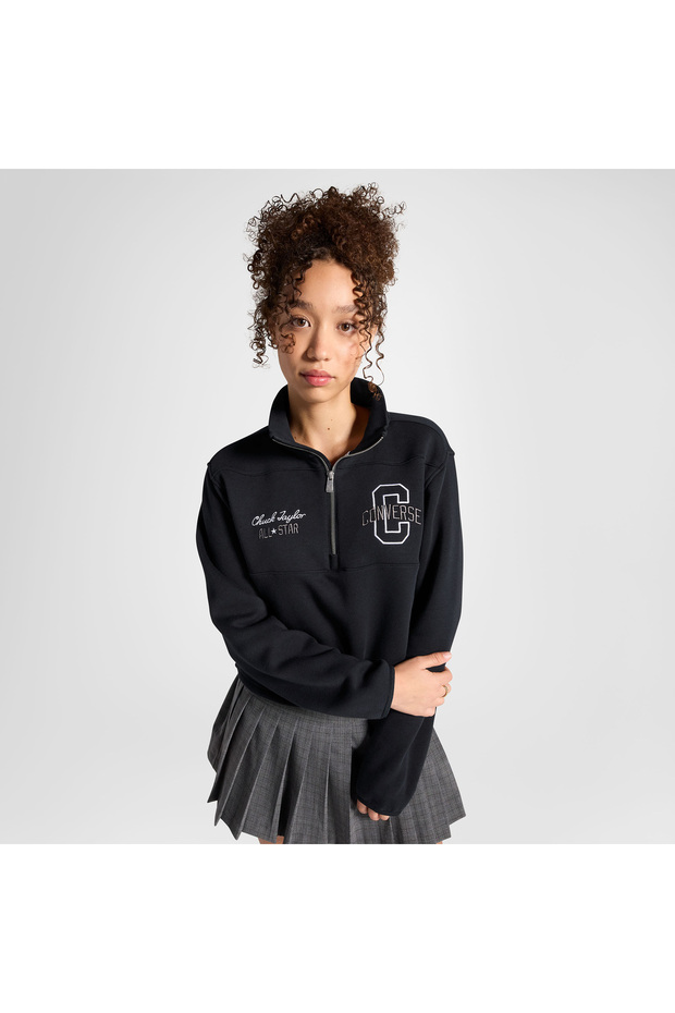 Classic Women's Half Zipper Black Sweatshirt