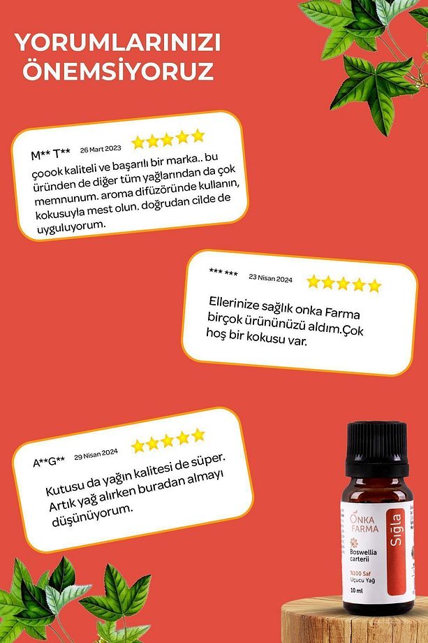 Onka Farma %100 Saf Sığla Uçucu Yağı - Günlük Sığla Yağı (FRANKİNCENSE) - 10 ml - 7