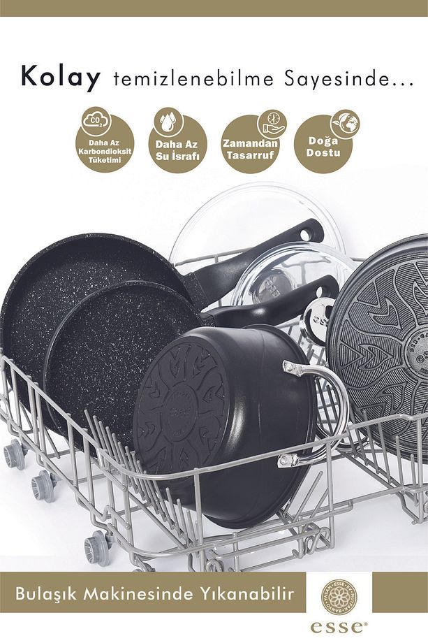 Granit Döküm 28 cm Tava ve 20 cm  Sahan  Seti Siyah E0074 - 5