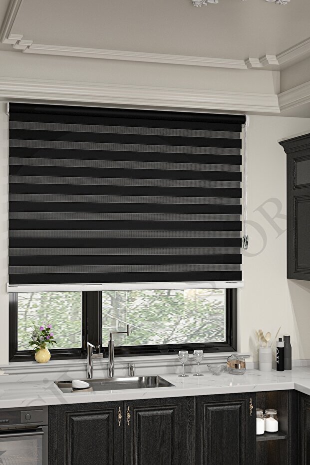 Siyah Bambu Zebra Perde Etek Dilimsiz - 3