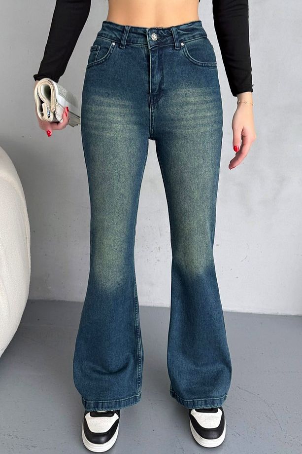 Yüksek Bel 5 Cepli Yıkamalı Femuarlı Fit Kalıp İspanyol Paça Şık Cool Likralı Jean Pantolon - 1