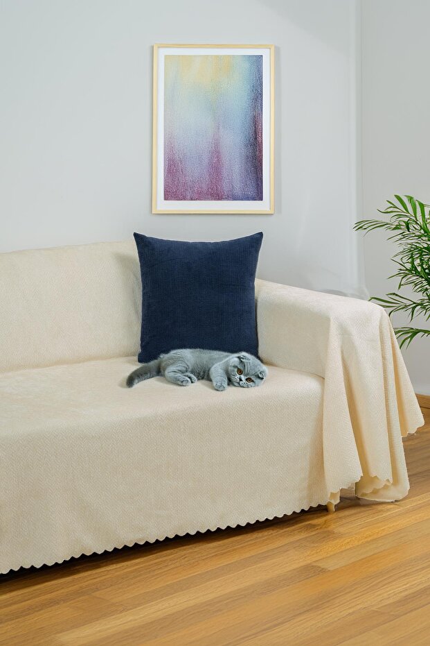 Zenit Sofa Cover 175X350 Xlarge Decorative Jacquard Chenille | Sofa Cover | Non-Slip, Ecru