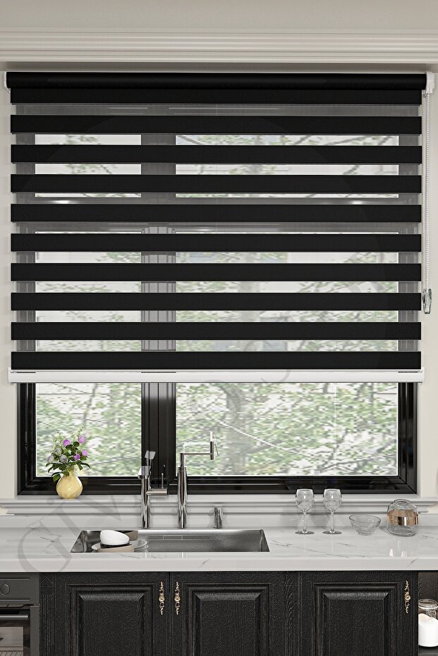 Siyah Bambu Zebra Perde Etek Dilimsiz - 2