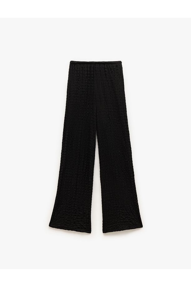 Beli Bağlamalı Dokulu Bol Düz Paça Pantolon - 2