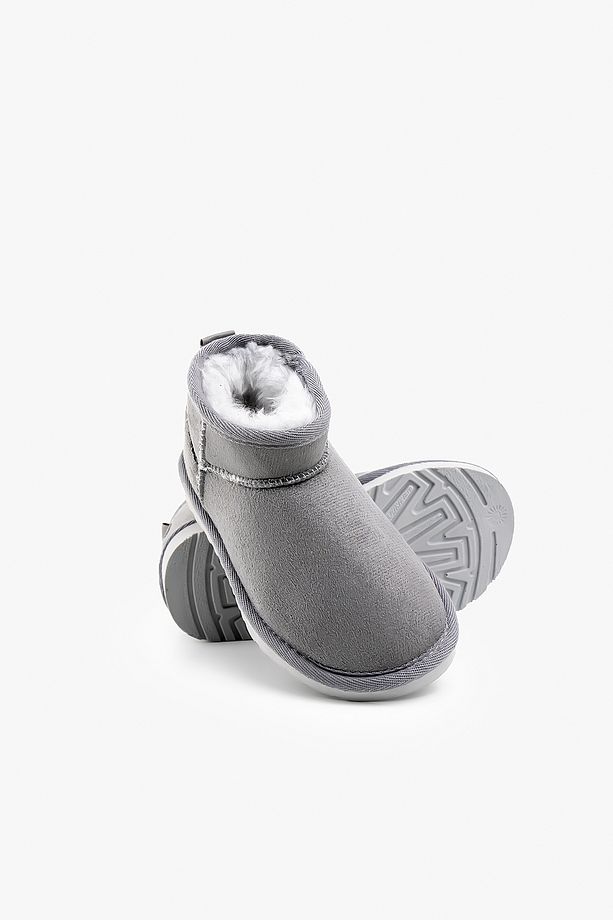Çocuk Gri Ultra Mini Süet Bot Içi Kürklü Kışlık Taban Bot & Bootie - 3
