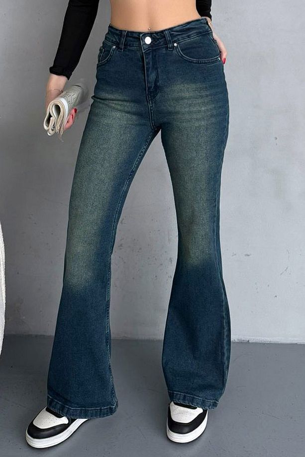 Yüksek Bel 5 Cepli Yıkamalı Femuarlı Fit Kalıp İspanyol Paça Şık Cool Likralı Jean Pantolon - 6
