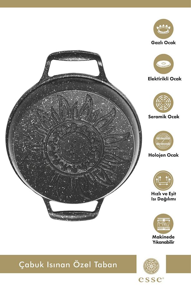 Granit Döküm 28 cm Tava ve 20 cm  Sahan  Seti Siyah E0074 - 4