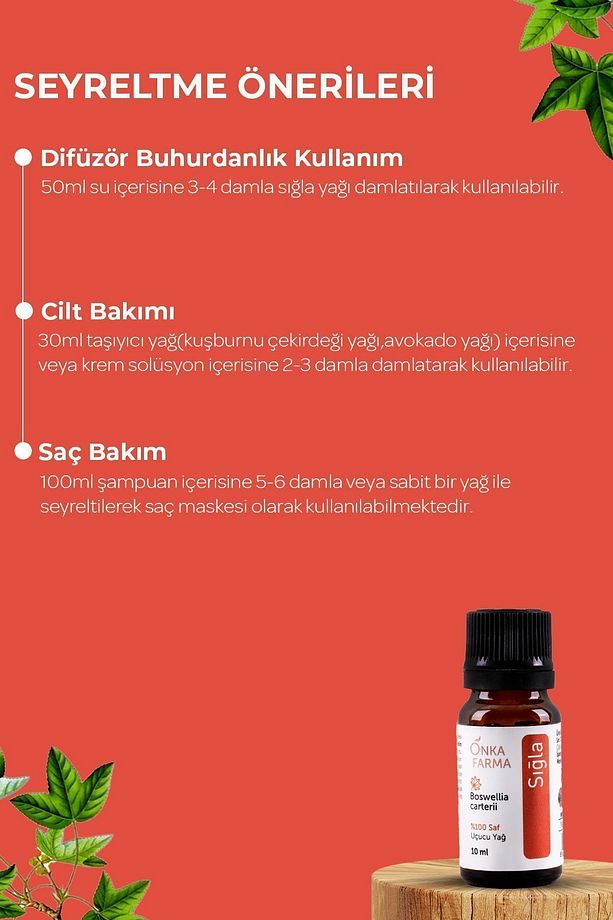 Onka Farma %100 Saf Sığla Uçucu Yağı - Günlük Sığla Yağı (FRANKİNCENSE) - 10 ml - 5