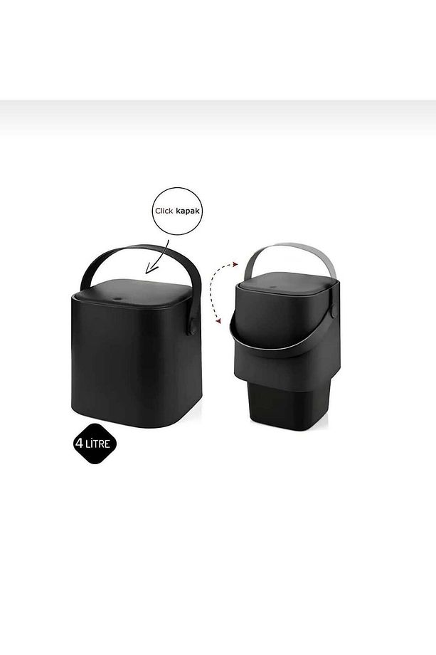 Yeni Nesil Akıllı Kapak Deri Kulplu Tezgah Üstü Mutfak Çöp Kovası 4 Litre - 4
