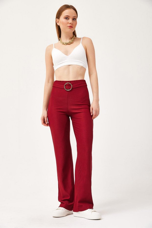 High Waist Palazzo Knitwear Trousers Claret Red
