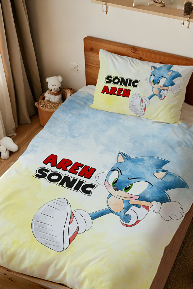 Isme Özel Tek Kişilik Mikro Saten Nevresim Takımı Sonic - 2