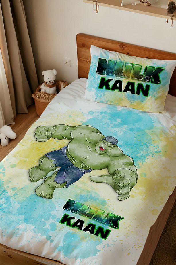 Isme Özel Tek Kişilik Mikro Saten Nevresim Takımı Hulk - 1