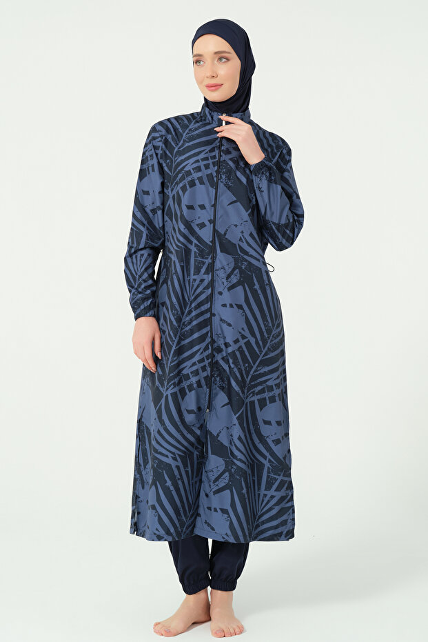 ملابس سباحة حجاب طويلة منقوشة باللون الذهبي - 7