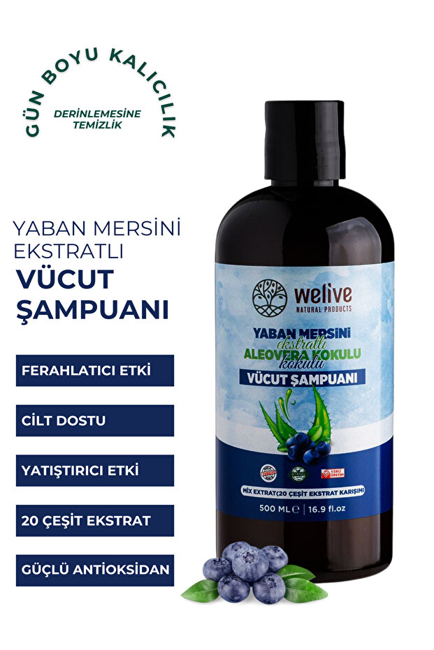 Aleovera Scented Body Shampoo with Blueberry Extract - Shower Gel 500 ml
