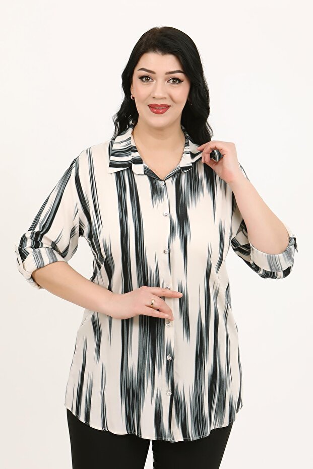 Women's Khaki Cotton Viscose Plus Size Shirt