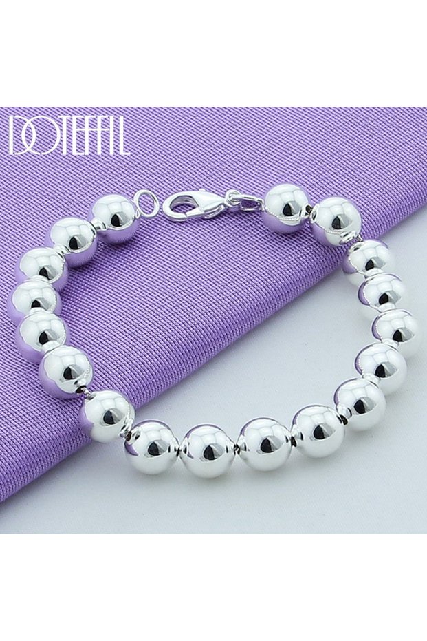 8mm 8mm/10mm Hollow Circle Ball Beads Silver Color Beaded 20cm Bracelet Woman Charm Fashion Jewelry