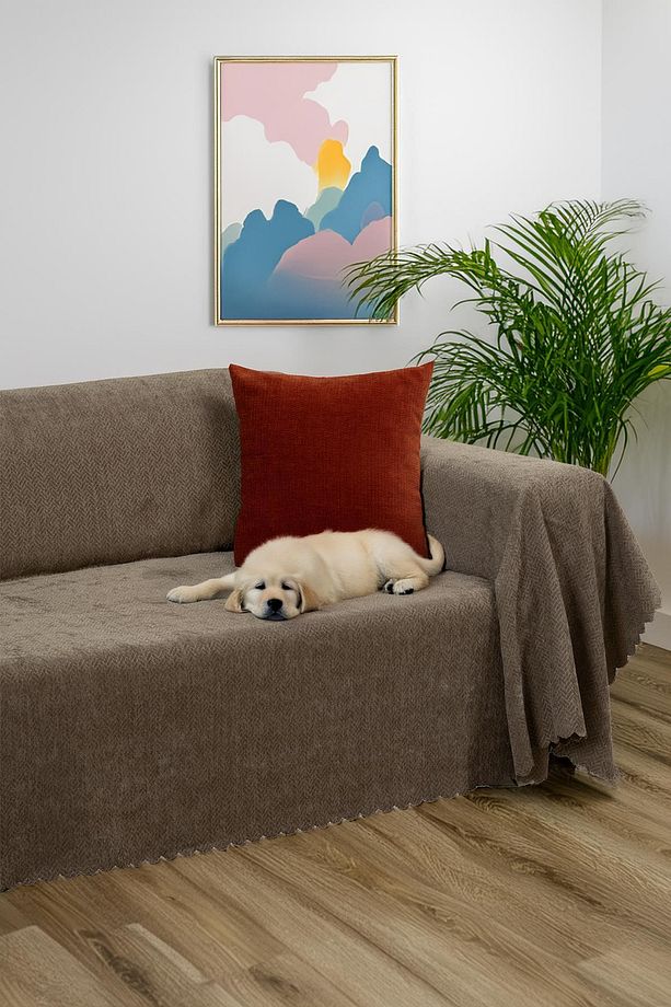 Zenit Koltuk Örtüsü 175x300 LARGE Dekoratif Jakarlı Şönil   | Kanepe Örtüsü |  Kaymaz , Kahve - 1