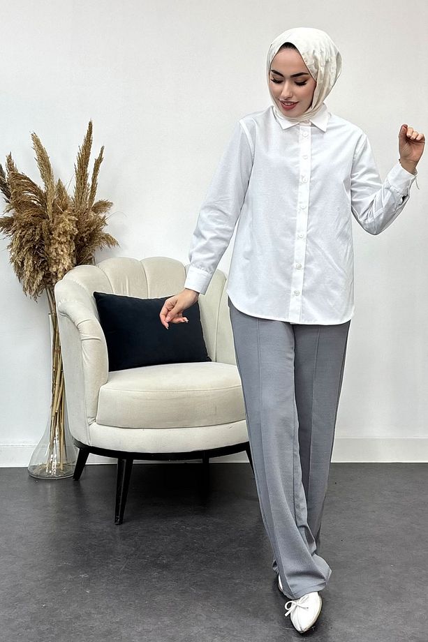 Kadın Önü Çimalı Likralı Krep Kumaş Pantalon - 6