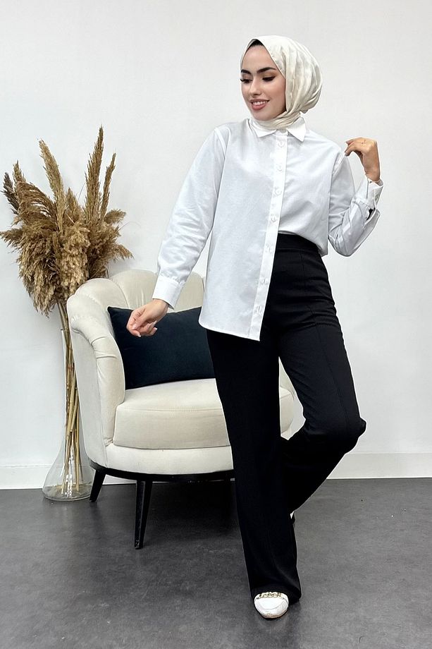 Kadın Önü Çimalı Likralı Krep Kumaş Pantalon - 6