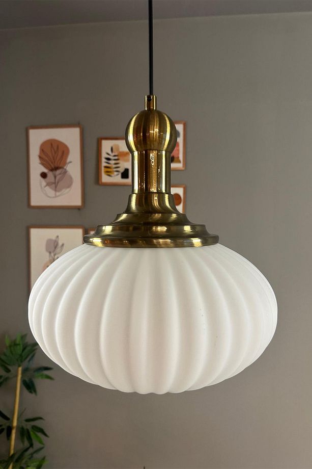 Elegant Beyaz Cam Tekli Avize Eskitme Long Knob Başlık Sarkıt Lamba Restoran Salon Aydınlatma - 1