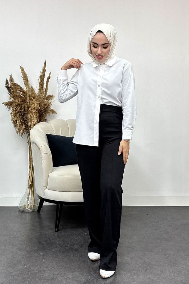 Kadın Önü Çimalı Likralı Krep Kumaş Pantalon - 5
