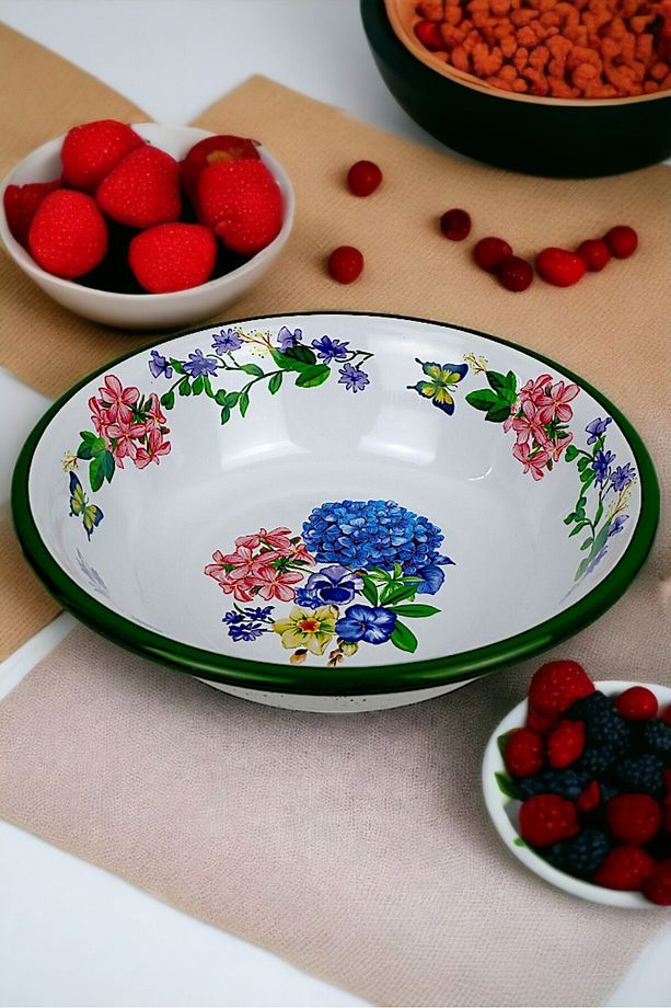 24 Cm Emaye Kase , Çukur Tabak, Salata Tabak, Cips Tabak - 7
