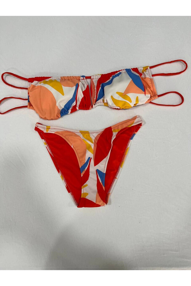 Multicolored Tropical Pattern Lined Bikini Set - 5