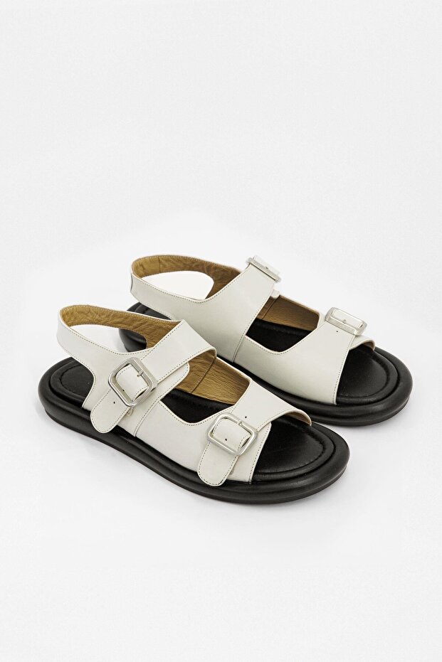 Mango Bej Hakiki Deri Kadın Sandalet - 5