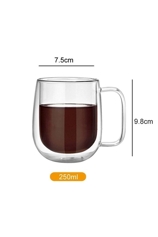 Çift Cidarlı Cam Bardak Kupa Çift Katlı Isı Yalıtımlı Espresso Latte Bardağı 2 Adet - 5