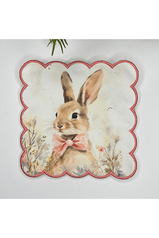 Cute Rabbit Design Watercolor Embroidery Edge Fabric Cocktail Napkin 1 Piece