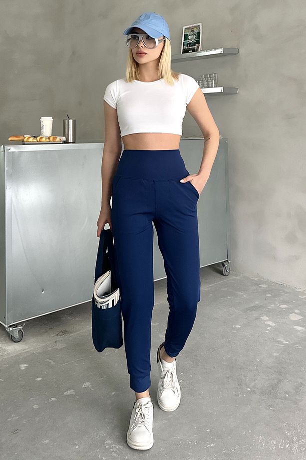 Yüksek Bel Manşetli Paça Jogger Eşofman Altı 811 Lacivert - 6