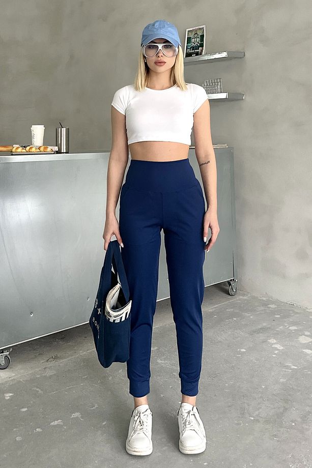 Yüksek Bel Manşetli Paça Jogger Eşofman Altı 811 Lacivert - 5