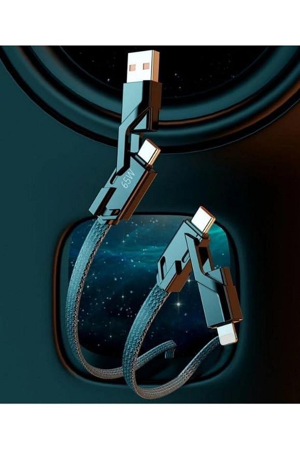 4 In 1 65w Usb Type-c Ve Lightning Örgülü Şarj Data Kablosu - 1.5m Siyah (CAR PLAY DESTEKLEMEKTEDİR) - 4