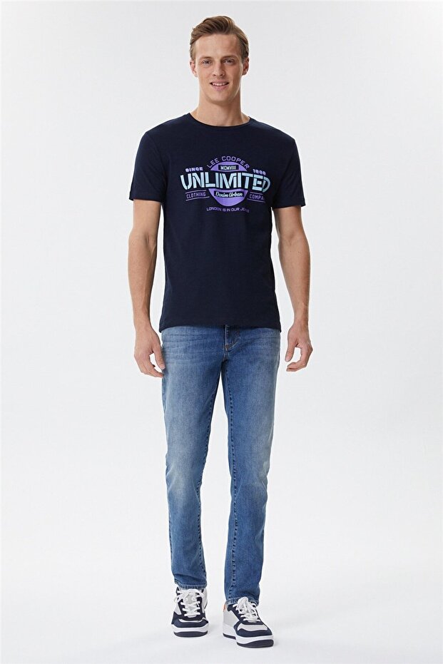 Unlimited Men's 100% Cotton Crew Neck T-Shirt Navy Blue